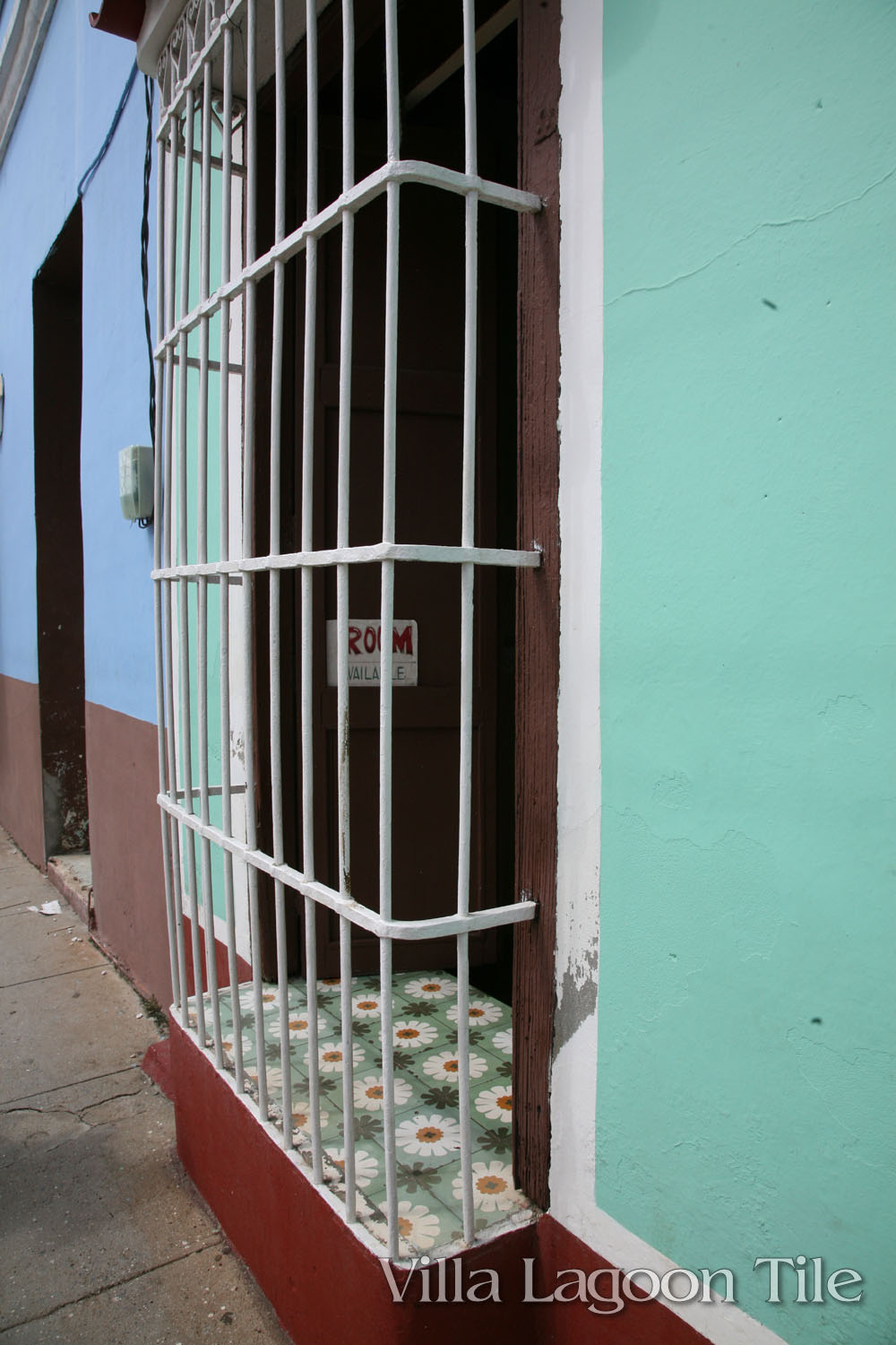 An old home in Trinidad, Cuba with a daisy floral pattern in the floor tiles.  Always brings a smile !