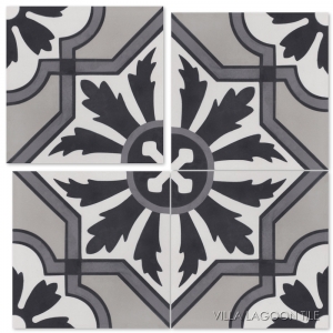 Classic black and white traditional Cuban tile pattern cement tile.